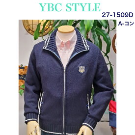 35th企画、日本製、 メンズ YBCエンブレム刺繍入りWP付ライン入りカーディガン