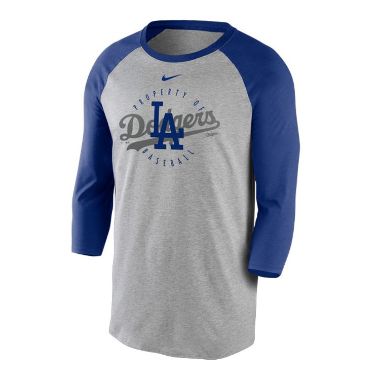 【ナイキ NIKE Tシャツ メンズ 七分袖 N414-010Q 野球 MLB ロサンゼルスドジャース ブルー グレー ラグランTシャツ  大人用 一般用七分 ベースボールショップｙｂｃ