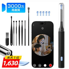 耳かきカメラ＜COUPONで1630円・2年保証！楽天1位＞【2026年モデル・3000万画素】カメラ付き耳かき 耳 スコープ 6LEDライト 3.6mm極細レンズ 録画 写真 左右反転機能 IP67防水 WIFI接続 Type-C充電 耳掃除 耳垢除去 9点セット 子供 大人 iOS Android TELEC
