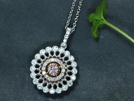 ★G.W.感謝の33％OFFセール 428000円⇒286760円に！★ピンクダイヤモンド 0.118ct 万華鏡 レースデザイン ミルグレーン ダイヤ取り巻き PT/K18PGペンダントネックレス FNCY LIGHT PINK1点もの/Ycollectionワイコレクション/送料無料