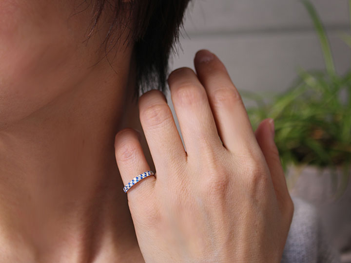 アウイナイト0.15ct＆ダイヤモンド0.33ct コントラストが美しいパヴェ 濃厚コバルトブルー・ドイツの稀少石 PT900 プラチナ  リング・指輪 受注品/送料無料 拘りジュエリーSHOP Yコレクション
