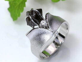 【ラフカットダイヤモンドシリーズ】2.54ctのブラックダイヤモンドの原石・K18WG ダイアモンド リング 指輪 つや消しアーム 1点もの/Ycollectionワイコレクション