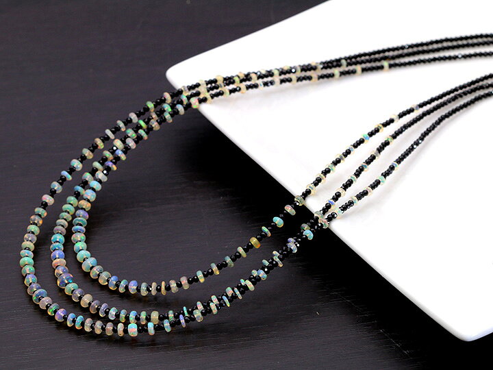楽天市場】神秘的なオパール×ブラックスピネルの3連ロングネックレス  