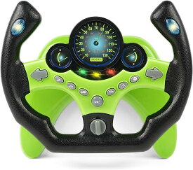 ドライブハンドル 運転ステアリングホイール ハンドル エンジン 玩具 音量調整可能 知育玩具 リアル サウンド 助手席 男の子 女の子 プレゼント 日本語説明書付き (グリーン)