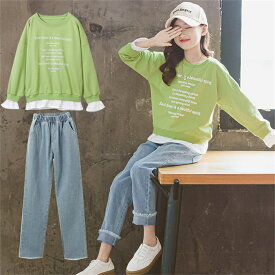 韓国子供服 子供服 女の子 ジャージ 上下セット ガールズ パーカー デニムパンツ 2点セット 長袖 セットアップ スウェット 運動着 スポーツウェア ジュニア アウター カジュアル ルームウェア おしゃれ ダンス 衣装 春 秋