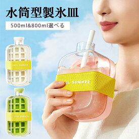 2025年最新型 製氷皿 水筒型製氷皿 角型製氷皿 アイスパック 製氷機 ウィスキー 角型アイスキューブ アイスキューブ ストロー カーリング アイスボール 2in1 製氷皿 0接触 360°漏れ防止 冷たい飲み物 500ml 800ml 送料無料 猛暑対策
