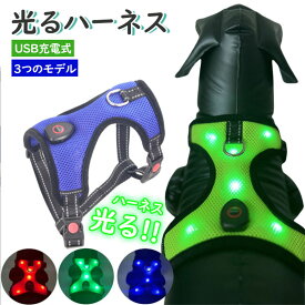 ハーネス 胴輪 光る LEDライト 犬 猫 ドッグ キャット 小型犬 中型犬 ペット用品 ペットグッズ 夜間 電池式 ボタン電池 無地 シンプル かっこいい おしゃれ バックル 散歩 アウトドア 事故防止 安全対策 カラバリ豊富 青 緑 ピンク usb充電　3サイズ