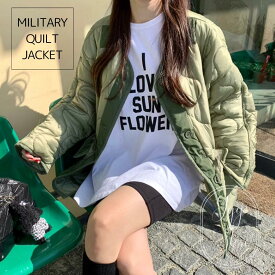 キルティング ジャケット レディース 大きいサイズ オーバーサイズ ノーカラー 秋 冬 カーキ ミリタリー 中綿 防寒 フリーサイズ アウター