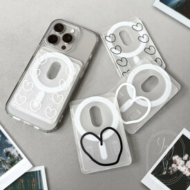 magsafe カードケース カードホルダー 薄型 クリア 半透明 ハート LOVE 強力 2枚 スリム 推し活 シアー マグネット 磁気 マグセーフ 磁気充電対応 くっつく スマートフォン デコ アクセサリー 韓国