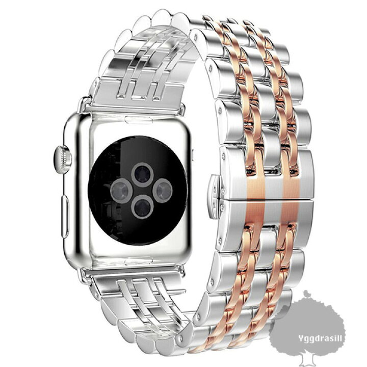 楽天市場】apple watch アップルウォッチ 3列 ジュビリー ステンレス チェーン バンド 38mm 40mm 41mm 42mm 44mm  45mm 49mm ベルト コンビカラー ブロンズ 銀 ピンクゴールド×シルバー ゴールド 3色展開 series 8 7 6 5 4 3 SE 互換  交換