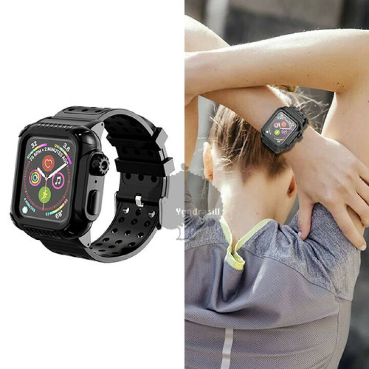 楽天市場】apple watch 一体型 耐衝撃 耐久 バンド ベルト ラバー 黒 