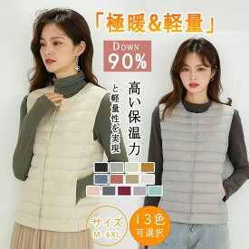 収納袋付き 大きいサイズ アウター トップス ビジネス カジュアル 細身 おしゃれ 暖かい 秋冬春 防寒 軽量 クルーネック Uネック