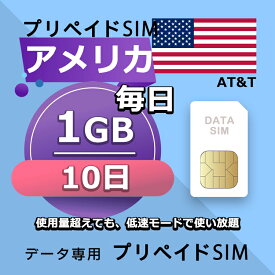 データ通信SIM プリペイドSIM 毎日1GB 10日 simカード 格安SIM SIMプリー アメリカ データ専用 AT&T + LTE対応