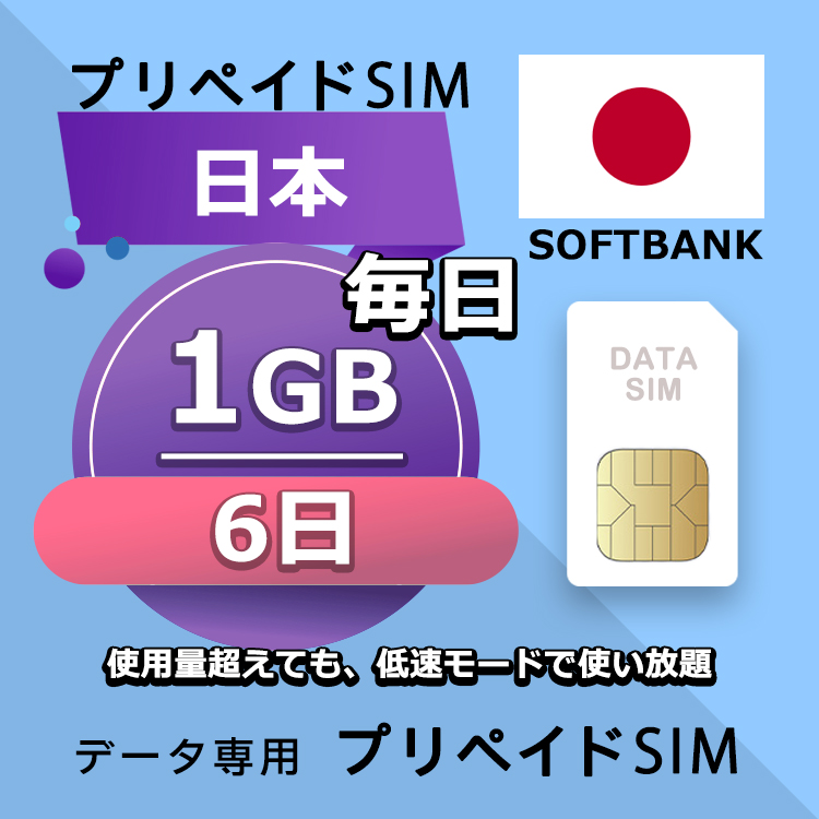 激安通販の プリペイドSIM 毎日1GB 6日 simカード 格安SIM SIMプリー 日本 国内 データ専用 SB LTE対応 