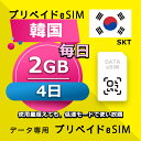 データ通信 eSIM 韓国 2GB / 毎日 4日間 esim SIMプリー プリペイド esim 低速データ無制限 esim データ専用 LG、SK Telecom