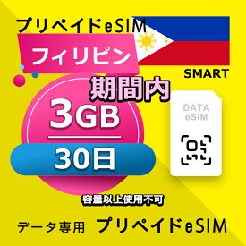 データ通信eSIM フィリピン 30日間 3GB esim 格安eSIM SIMプリー フィリピン データ専用 SMART
