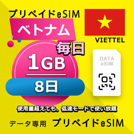 データ通信eSIM ベトナム 毎日 1GB 8日 esim 格安eSIM SIMプリー ベトナム データ専用