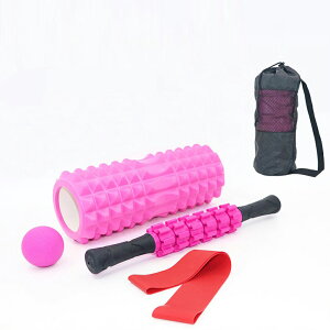 ★フォームローラー ヨガローラー セット 筋膜ローラー エクササイズバンド フォームローラーセット ヨガローラー セット 5点セット ボール トレーニング器具 背中 腰 太もも 足 収納袋付き