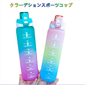 送料無料 水筒 スポーツボトル グラデーション色 水差し 1000ml 直飲み 携帯型 耐冷耐熱 漏れ防止 男女兼用 超軽量 アウトドア ジム ハイキング キャンプ ランニング ファッション水筒 プラス