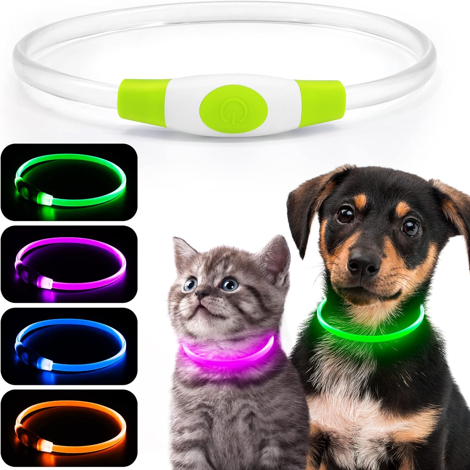 犬 猫用 LED光る首輪 4カラー 散歩 ライト 小型犬 犬用ライト充電式 お散歩ライト, 装着簡単 柔らかい 軽量 サイズ調整可能夜間 安全性