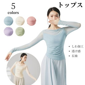 社交ダンス 練習着 トップス シースルー 長袖 古典舞踊 バレエ練習着 コンテンポラリー 衣装 バレエtシャツ ジャズ ヨガウェア ダンスTシャツ ダンスウェア レッスン着 ダンス練習着 レディース しわ加工 団体服 透け感 ダンサー ジャズ ヨガ ダンス海外通販