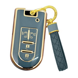 送料無料 ONTTO トヨタ ダイハツに適応 スマートキーケース 4ボタン 両側スライドドア 保護 キーカバー ダイヤモンドグリッド レザーロープバックル キーホルダー Daihatsuに適用 新型ムーヴ タ