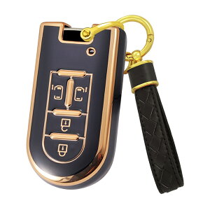 送料無料 ONTTO トヨタ ダイハツに適応 スマートキーケース 4ボタン 両側スライドドア 保護 キーカバー ダイヤモンドグリッド レザーロープバックル キーホルダー Daihatsuに適用 新型ムーヴ タ