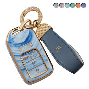 送料無料 ONTTO ホンダに適合 キーケース オシャレ マーブリング キーカバー 天然宝石のパターン 電気メッキ 保護 Hondaに適応 アコード シビック CRV HRV CRZ フィット オデッセイ等に適用 Rマー