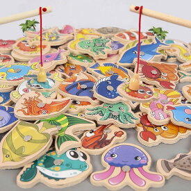 モンテッソーリ木製釣りおもちゃ子供のための磁気海洋生物認識魚ゲーム親子インタラクティブ教育玩具