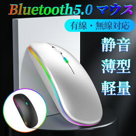 【マラソン限定＼100円クーポン／】ワイヤレスマウス Bluetooth 5.0 マウス 無線 充電式 小型 薄型 静音 ブルートゥース 省エネルギー 2.4GHz 3DPIモード PC パソコン 光学式 7色led 高精度 USBレシーバー 持ち運び便利 iPhone/iPad/Mac/Windows/Surface/Microsoft Proに対応