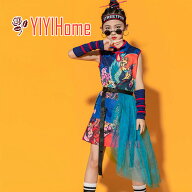 キッズ ダンス 衣装 ヒップホップ セットアップ チャイナ服 メッシュ 網 半袖 ゆったり チャイナドレス …