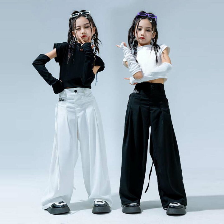 楽天市場】キッズ 子供用 ダンス 衣装 4点セットアップ 白 黒 衣装  