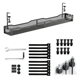 ケーブルトレー 穴あけ不要 幅40cm 64cm ケーブル収納 クランプ式 配線隠し 白 黒 2サイズ 配線トレー ルーター コンセントタップ収納 ケーブルボックス デスク下 収納ラック コード ケーブル