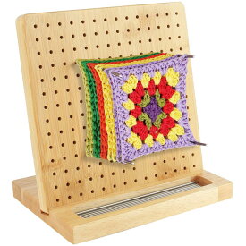 木製ブロッキングボード 20*20cm 196穴 かぎ針編みボード DIYクラフトアクセサリー 15のステンレス鋼のロッドピン付き ベース付き 再利用可能 縫製編み物