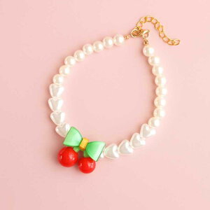 おすすめ 犬 猫 ペット グッズ かわいい おしゃれ 首輪 装飾 パール ネックレス ジュエリー イチゴ アクセサリー さくらんぼ チェリー クリア シンプル