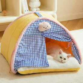 犬 猫 ペット ベッド 寝具 かわいい おしゃれ テント 秋冬 暖かい 保温 取り外し 可能 洗濯 可能 洗える 雲 ギンガムチェック クマ りん 星 スマイル 家 小屋 枕 毛布 ブランケット セット