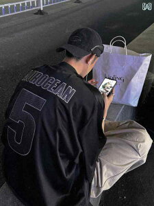 メンズ ファッション 春夏 秋冬 かっこいい オシャレ モテ 男性用 紳士服 服 韓国 シンプル 大人 アメリカン ヘビーウェイト Vネック ダーク 刺繍 ジャージ シャツ 男女兼用 カッ