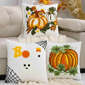 抱枕套 クッションカバー ハロウィン 秋冬 刺繍 ベルベット かぼちゃ 南瓜 蜘蛛の巣 ゴースト リビング 寝室 デコレーション 装飾 かわいい インテリア 正方形 アメリカン 雑貨 小物 ソファ 枕カバー