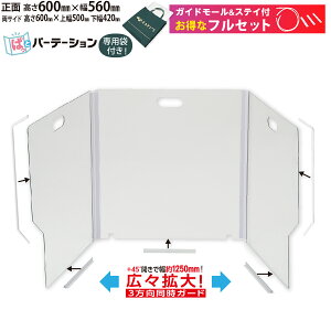 アクリルパーテーション 透明 窓なし 正面H600×W560 3面 自立 衝立 折りたたみ式 仕切り 飛沫防止 PET アクリル板 つい立て 卓上板 飛沫防止 感染防止 蔓延防止 持ち運び 袋付き【ぱっとパーテ