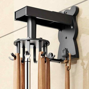 キッチン収納 吊り下げラック 壁掛け式 回転フック 調理器具ラック お玉 スパチュラ ホルダー ドリル不要 ブラック グレー