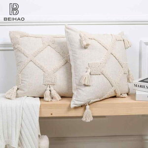クッション 北欧 モロッコ 幾何学模様 タッセル 刺繍 抱き枕 カバー 45×45cm PP綿 おしゃれ かわいい モダン