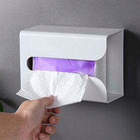 トイレットペーパーホルダー 防水 壁掛け 穴あけ不要 ティッシュケース キッチンペーパー ホルダー 収納 シンプル おしゃれ 多用途 大容量 ホワイト グレー3