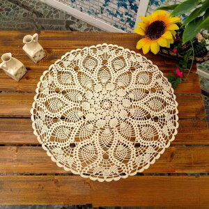 テーブルクロス 円形 レディース 手編み コットン レース 花柄 アイボリー 60cm ヨーロピアン 模様替え