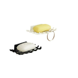 石鹸ケース 壁掛け式 水切り 石鹸置き PS素材 フック付き ホワイト ブラック 豪華感