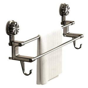 タオル掛け 吸盤式 ダブルバー 385cm 588cm バスルーム収納 透明 グレー タオルハンガー 浴室 壁掛け