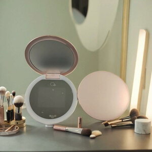 折りたたみ鏡 UV 紫外線 検出 LED ライト付き 化粧鏡 携帯ミラー 拡大鏡付き パールホワイト(x5)