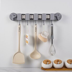 モップホルダー 強力吸盤 壁掛け 浴室 トイレ ベランダ モップ 収納 4連ホルダー 5連フック(x2)