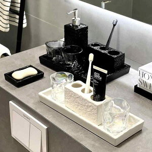 洗面用具 歯ブラシスタンド 歯ブラシホルダー コップ 2個セット 3個セット 歯磨きコップ 歯ブラシ立て ???? 収納トレイ 浴室 洗面台 トレイ 陶器製 ブラック ホワイト
