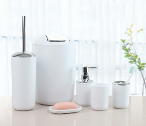 洗面用品 6点セット 歯ブラシホルダー タンブラー ソープディスペンサー 浴室 ゴミ箱 洗面所 ホテル 旅館 アメニティ(x2)