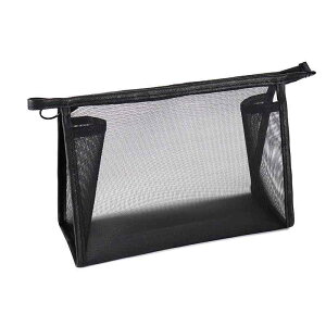 化粧ポーチ レディース 携帯用 透明 メッシュ コスメポーチ 洗面用具入れ リップ収納 ブラック 黒 S M L